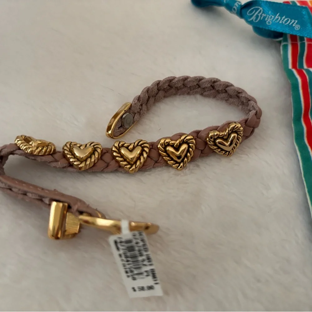 Brighton Roped Heart Pink Braided Bracelet with Gold Heart Accents - Picture 10 of 11